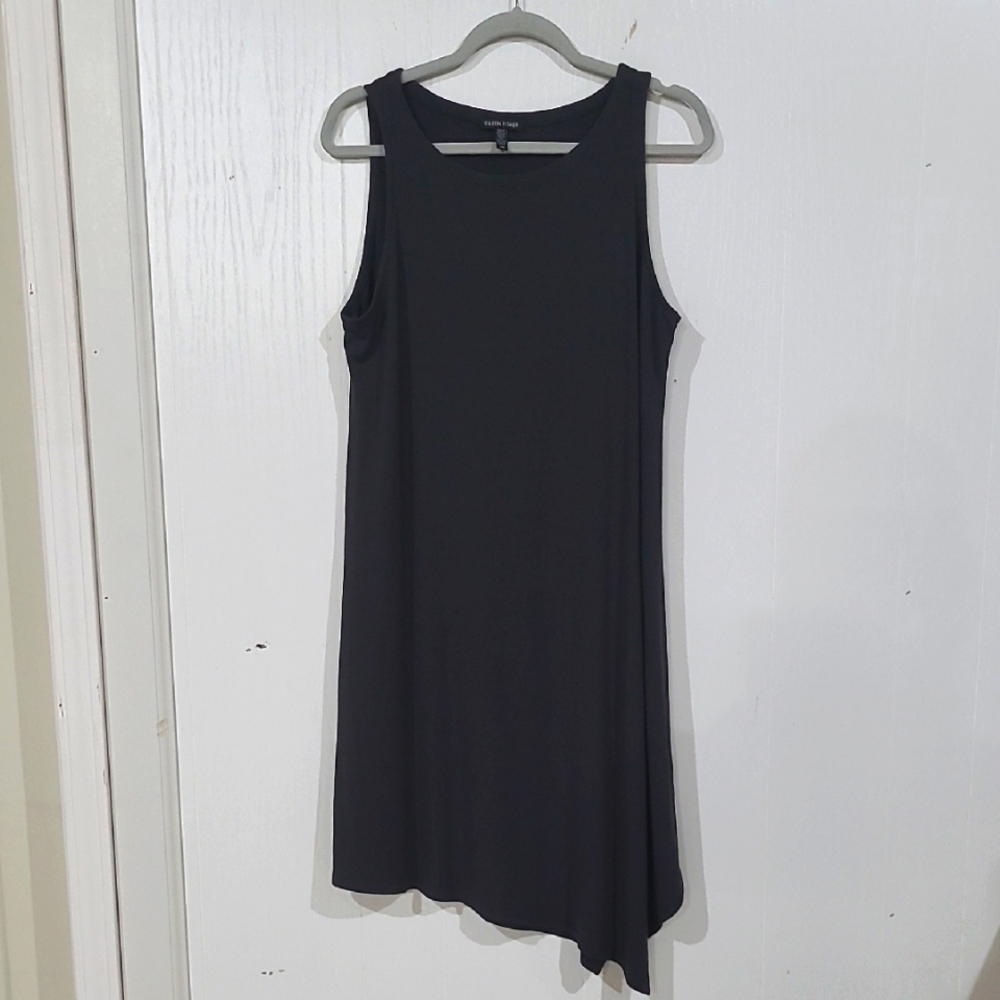Eileen Fisher Charcoal Womens Asymmetrical Hem Sleeveless Dress Size Large